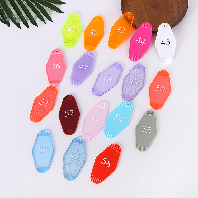 Custom Retro Candy Color Glitter Keychain Vintage Hotel Key Tag